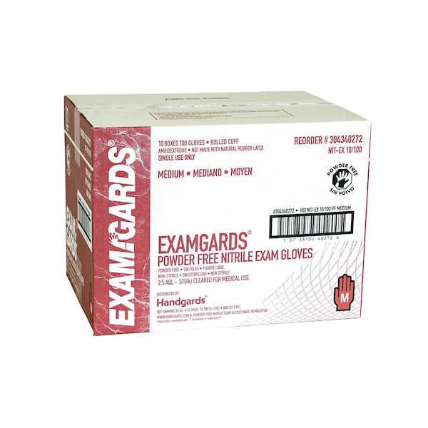 Examgards Disposable Gloves, Nitrile, Powder-Free, M, 1000 PK, Blue 304340272 - main